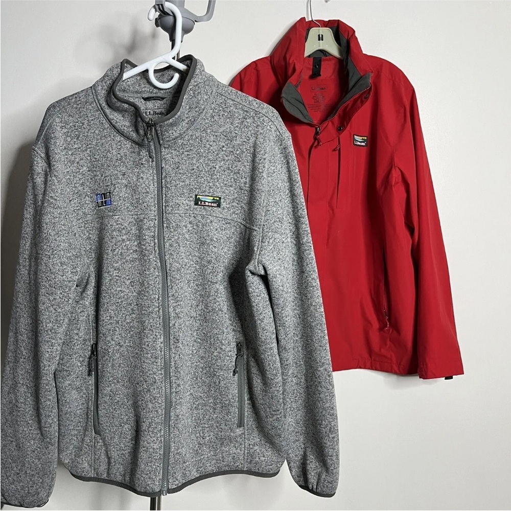 LL Bean 3 in 1 Fleece Jacket Coat Mens Red XL (Logo) Tuck Hood